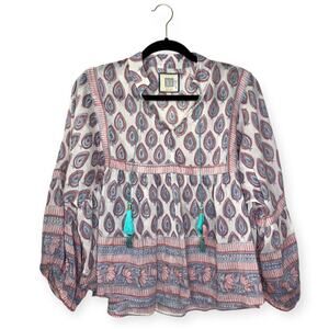 Bell by Alice Bell Bohemian Patterned Silk and Cotton Top Women's Size XL